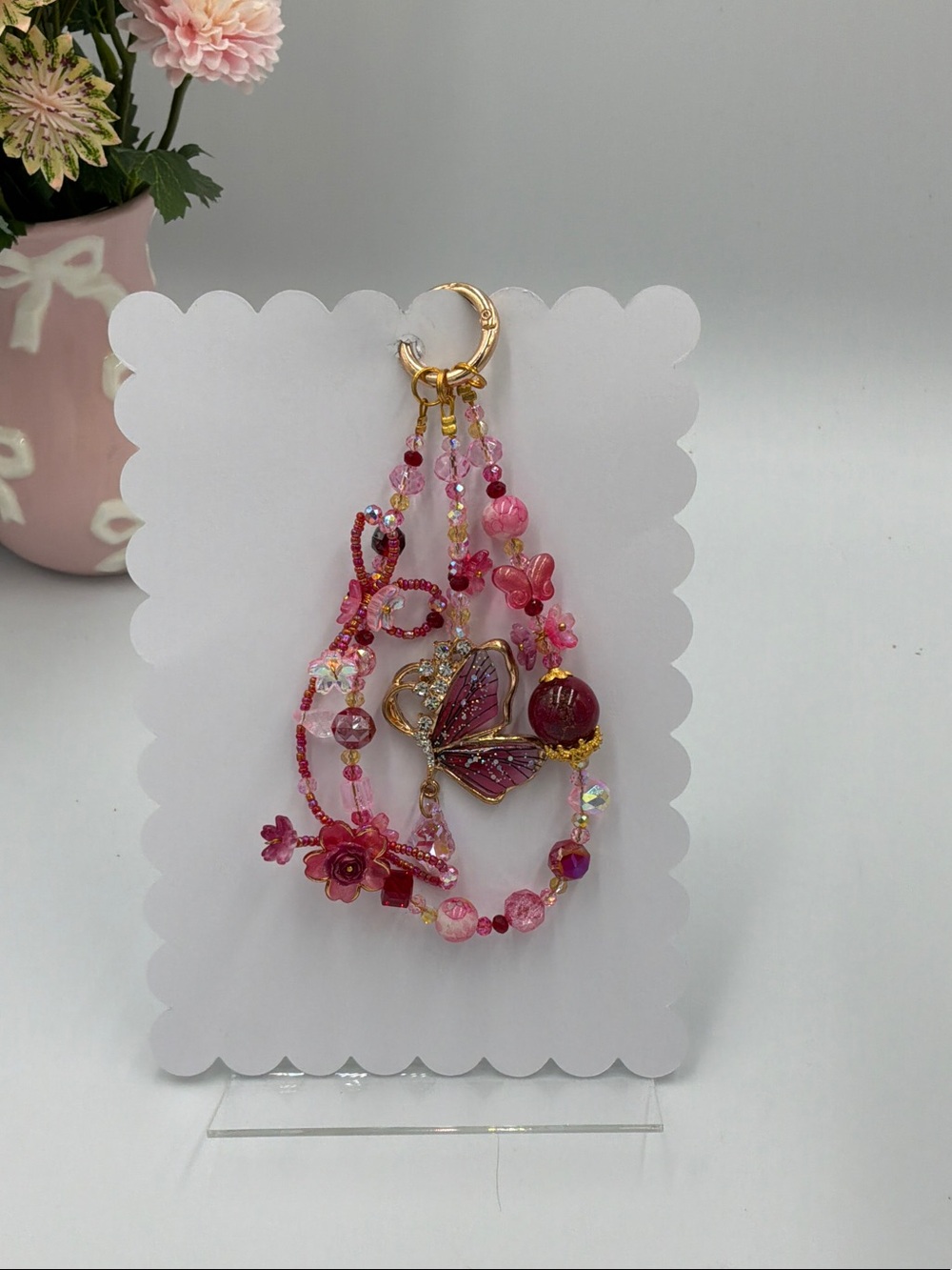 Red and Pink Butterfly Beaded Charm